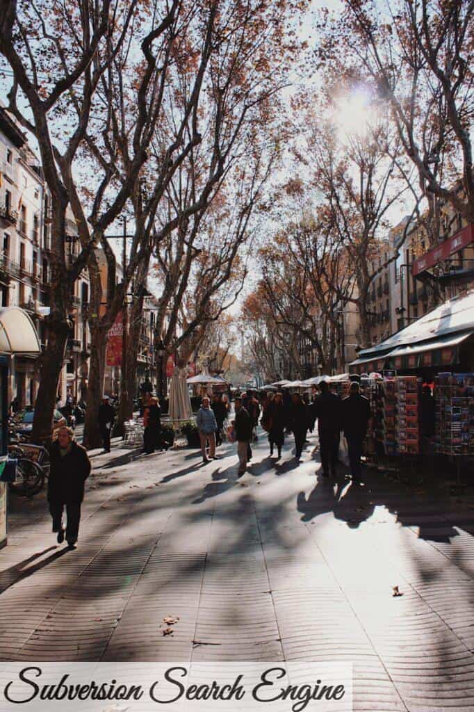 people walking in street with stalls